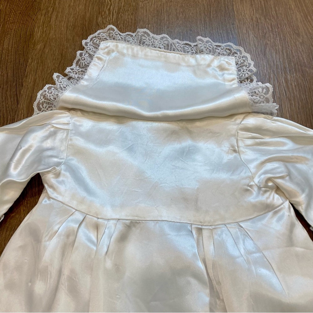 Little Girls Christening Gown Cover & Bonnet with Lace Trim Pink Rose Accents - Picture 6 of 14